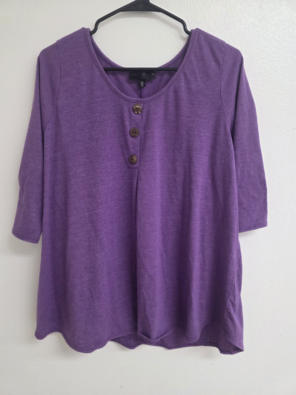 Star Vixen Purple Scoop-Neck Long Sleeve Top with Button Placket (0687)